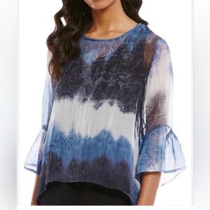 Bryn Walker Fran Ruffled Bell Sleeve Blue Silk Blouse - S